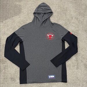 Gray and Black Chicago Bulls Hooded Long Sleeve Shirt